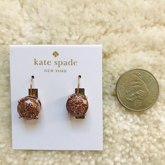 NWT Kate Spade Rose Gold Glitter Round Leverbacks - Picture 3 of 8